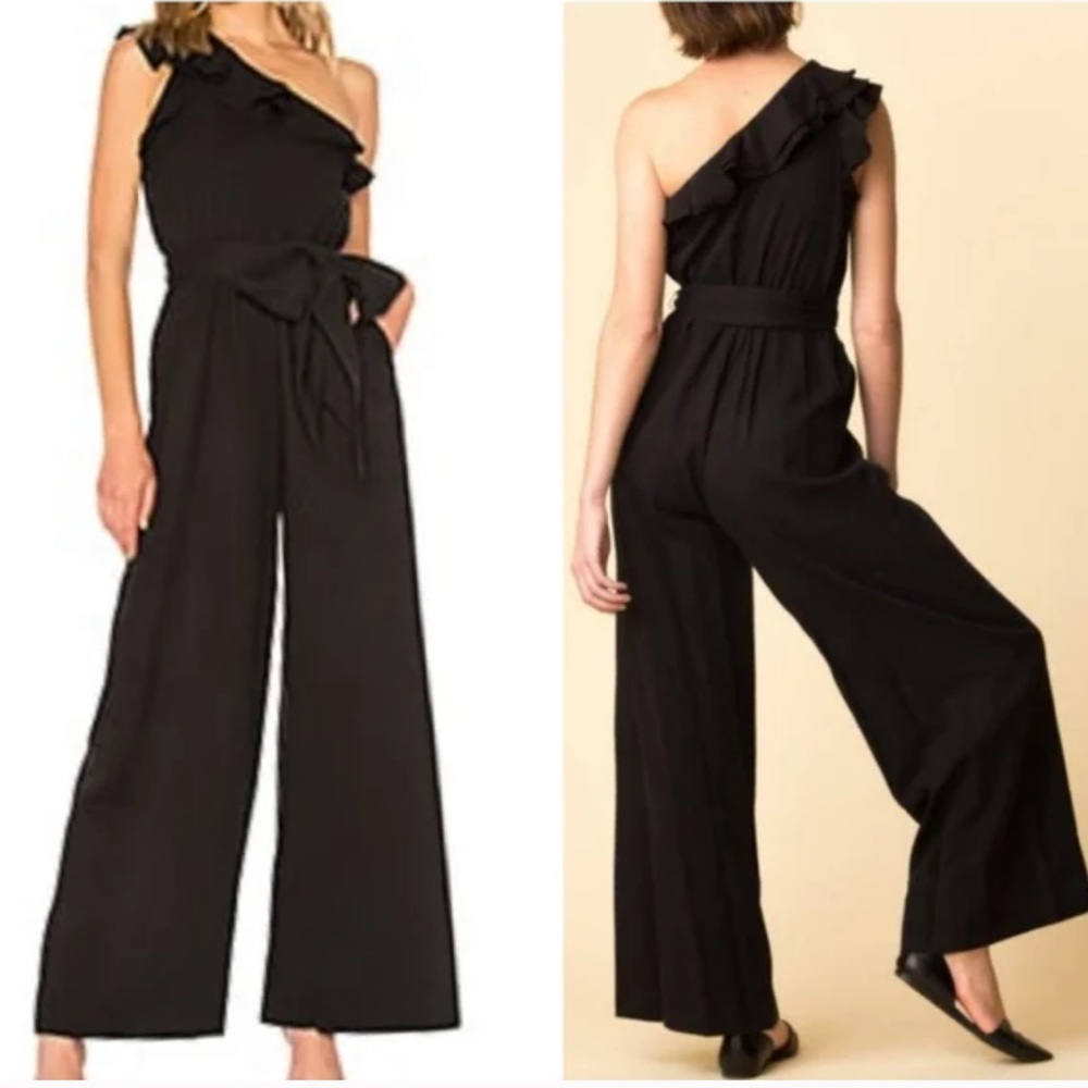 Ulla Johnson Demi One Shoulder Ruffle Wide Leg Tie Waist Linen Jumpsuit - Picture 2 of 6
